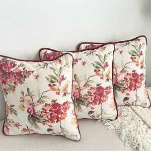 Custom Floral Print Decorative Throw Pillow Bundle (3) 18”x18”